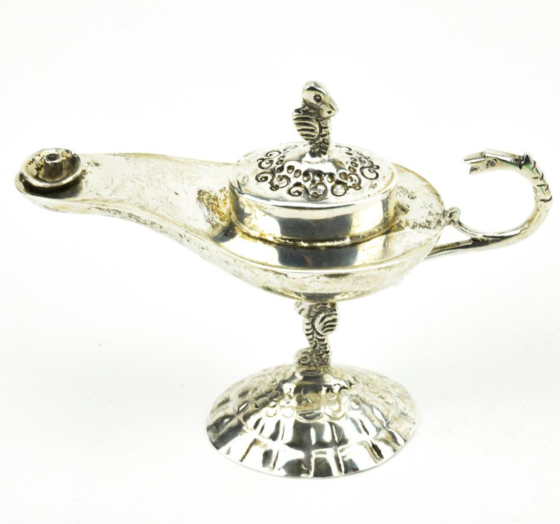900 Silver Oil Lamp From Chile: 900 Silver Oil Lamp From Chile. Measures 4.75 inches in length.