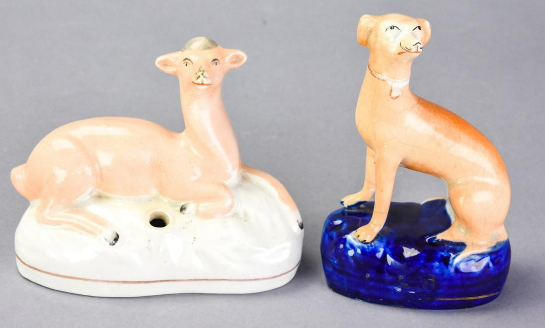 19th C Staffordshire Whippet Dog & Deer Inkwell (1 of 7)
