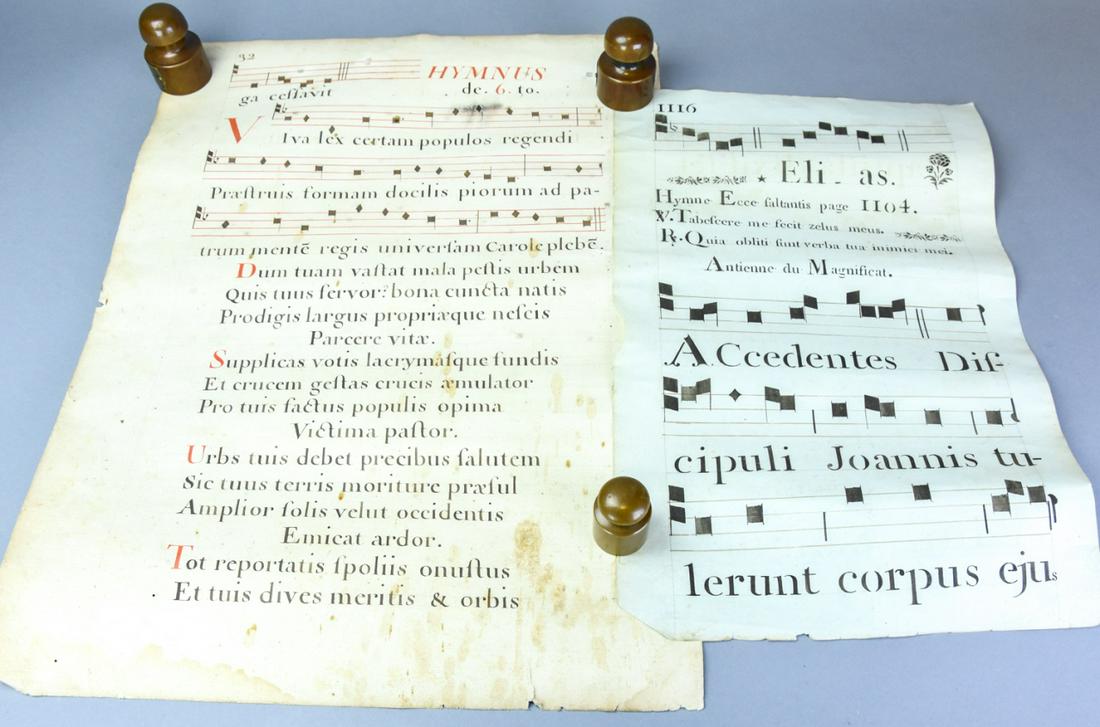 Pair Antique Antiphonal Manuscripts on Parchment (1 of 10)
