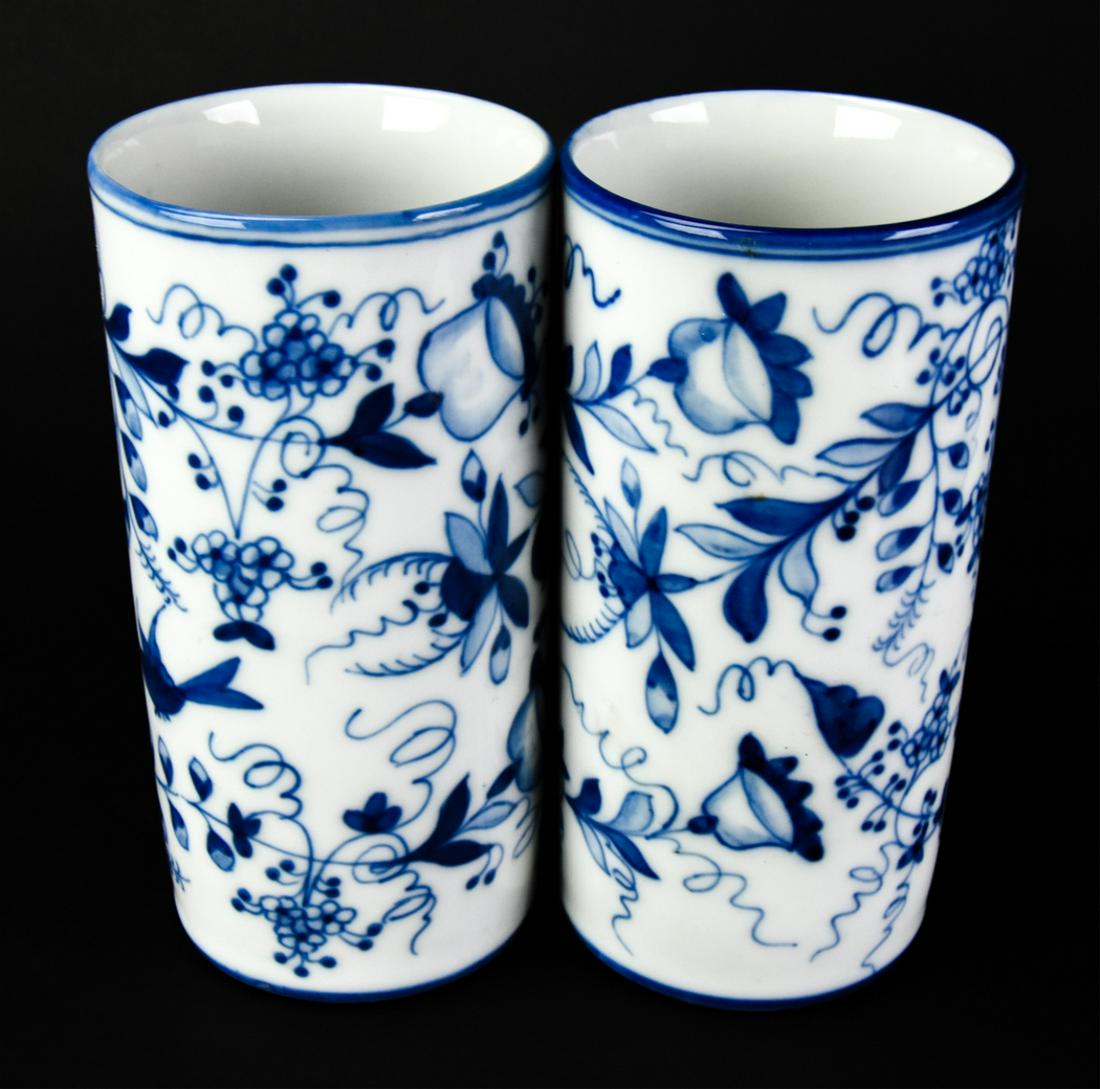 Pair Asian Porcelain Blue & White Tube Vases (1 of 7)