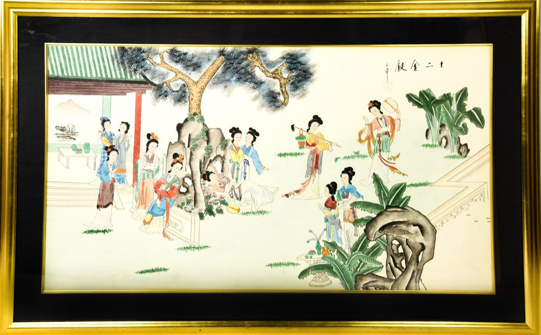 Large Framed Chinese Ink & Watercolor On Paper (1 of 8)
