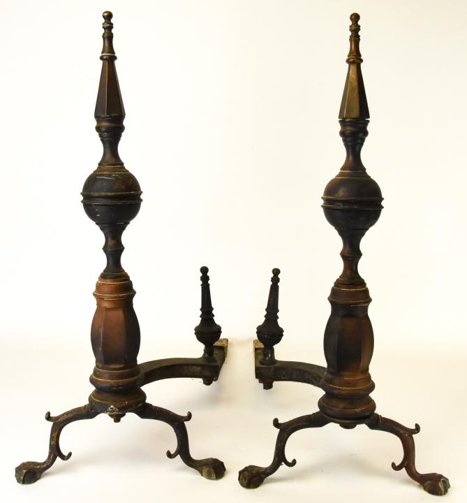 Pair Antique Gothic Revival Brass Andirons (1 of 6)