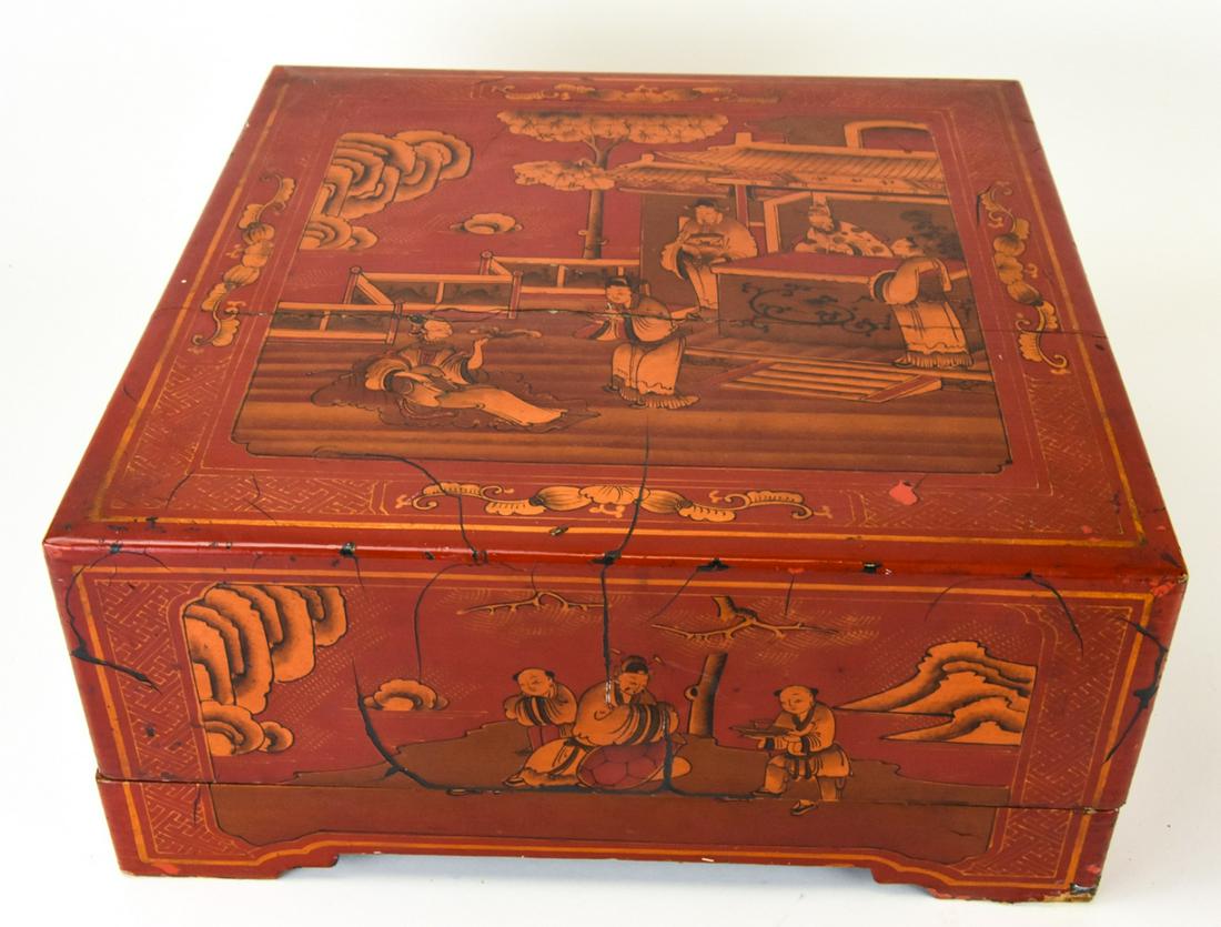 Antique Chinese Asian Red Lacquer Document Box (1 of 7)