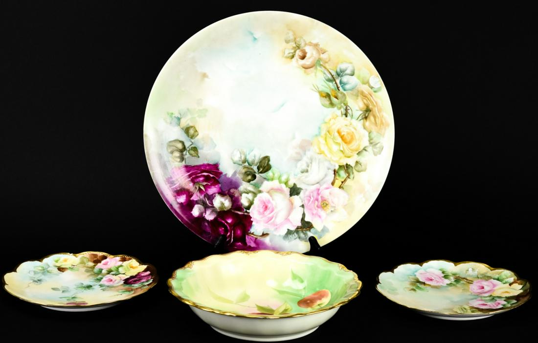 Antique Hand Painted Limoges Floral Platters: Antique Hand Painted Limoges Floral Decorative Platters. 3 are stamped Limoges. Largest measures 14.5 inches in diameter. This sale is online only - no public preview or live in house sale will be hel