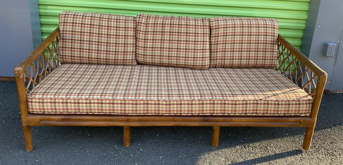 Faux Bamboo & Rattan Sofa W Custom Cushions (1 of 6)