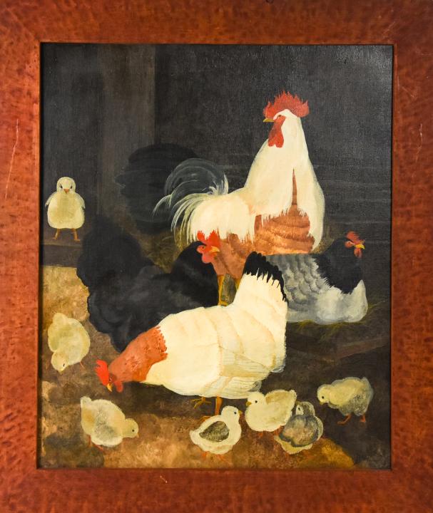 Signed Folk  Art Painting "King of the Barnyard" (1 of 7)