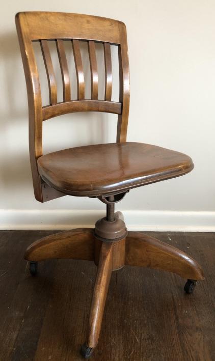Antique Oak Desk Pedestal Desk Chair on Casters (1 of 7)