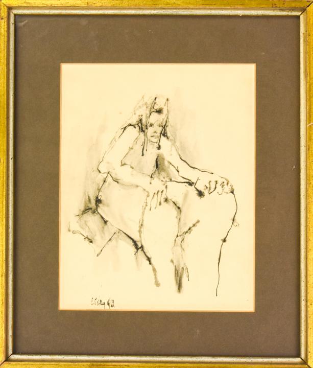 Signed Vintage Figurative Ink Drawing / Painting (1 of 7)