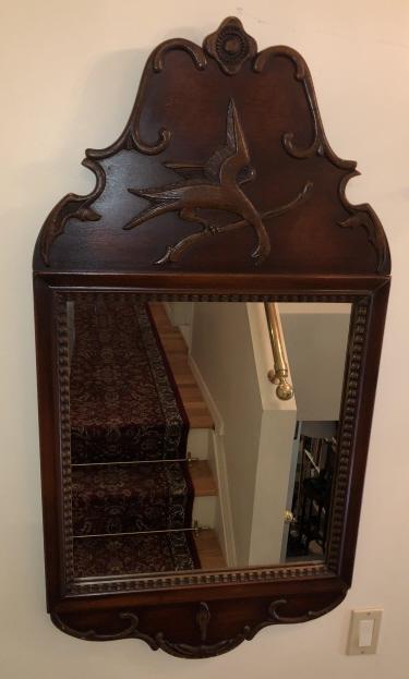 Antique Carved Chinoisserie Crane Motif Mirror: Antique Carved Chinoisserie Crane Motif Mirror. 46 inches x 23.25 inches This sale is online only - no public preview or live in house sale will be held - please ask for additional photos, videos and 