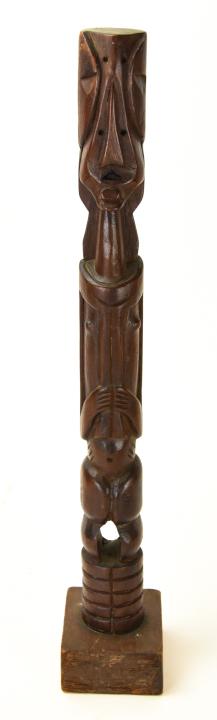 Antique Tribal Carved Figural Totem Pole on Stand: Antique Tribal Carved Figural Totem Pole on Stand. 19 inches x 3 inches x 3 inches This sale is online only - no public preview or live in house sale will be held - please ask for additional photos, v