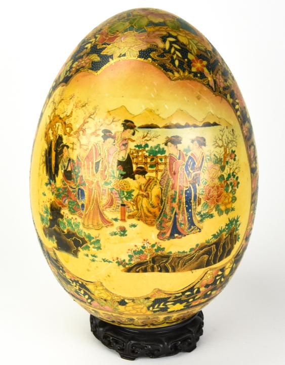 Vintage Japanese Ceramic Satsuma Egg W Wood Base (1 of 6)