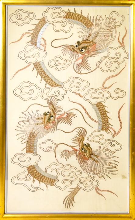 Framed Chinese Embroidered Brocade Dragons (1 of 7)