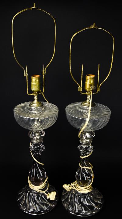 Pair Victorian Pressed Glass Converted Oil Lamps (1 of 8)