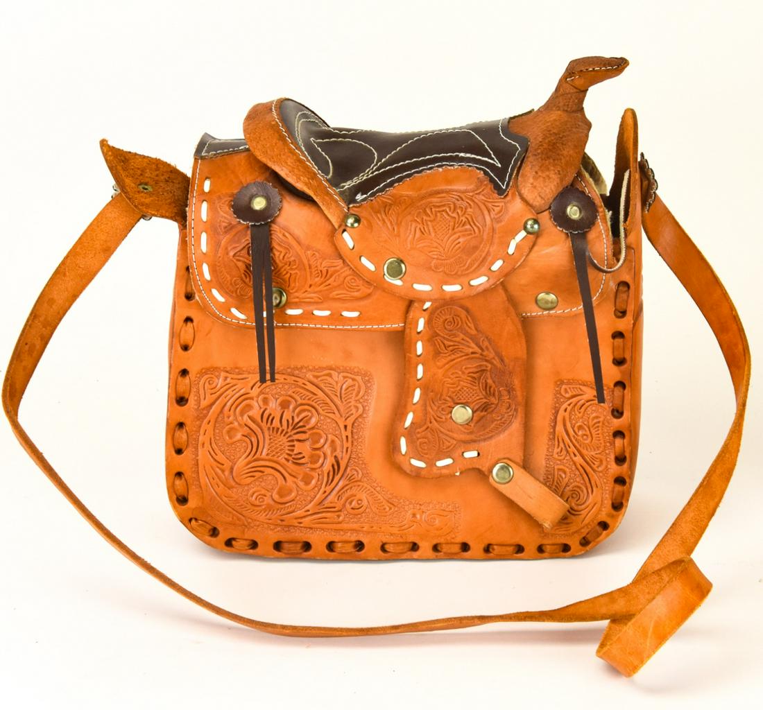 Vintage Mexican Tooled Leather Saddle Bag (1 of 8)