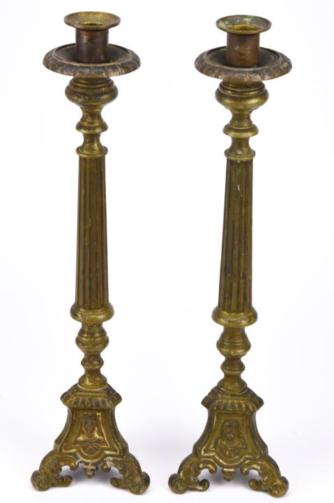 Pair Antique 19th C Catholic Church Candlesticks (1 of 9)