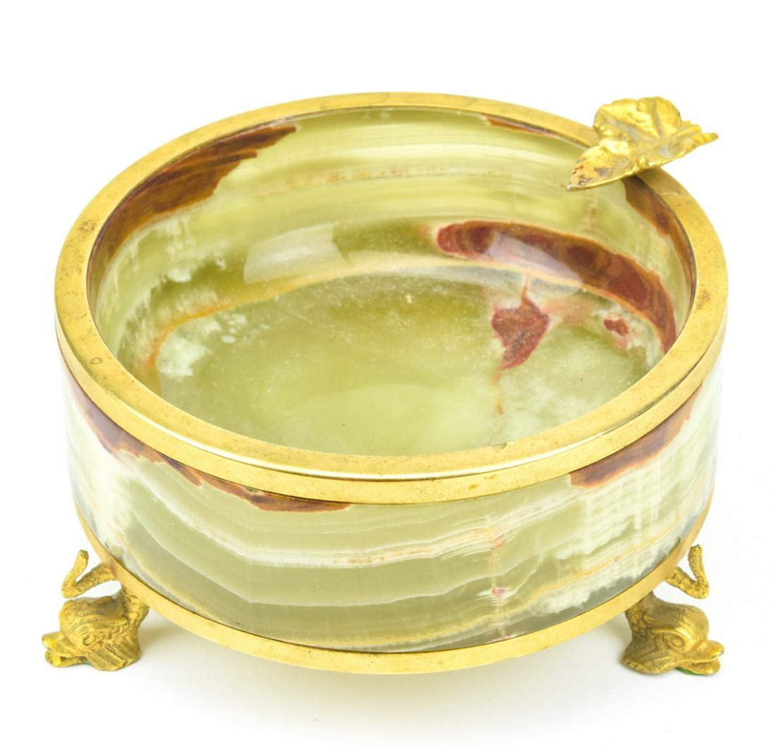 Antique Green Onyx & Ormolu Bowl w Sea Serpents (1 of 7)