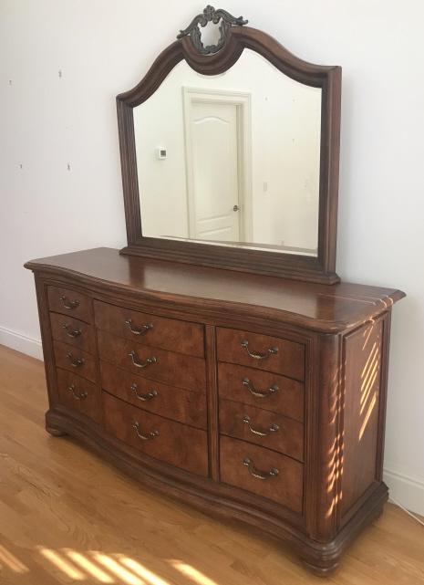 Neo Classical Style Bureau w Mirror by Thomasville: Neo Classical Style Bureau w Mirror by Thomasville. Measures approximately 86 x 75 x 22 inches.