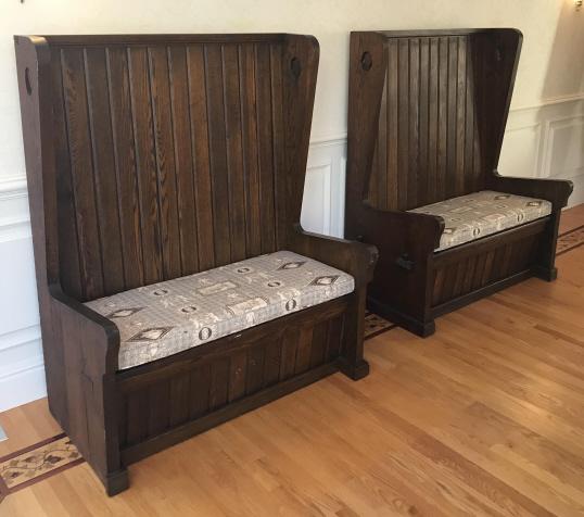 Pair of Antique C 1900 Carved Oak Hall Benches (1 of 6)