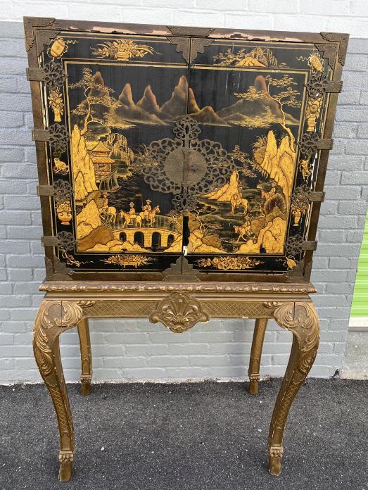 Black Lacquer Hand Painted Chinoiserie Cabinet (1 of 14)