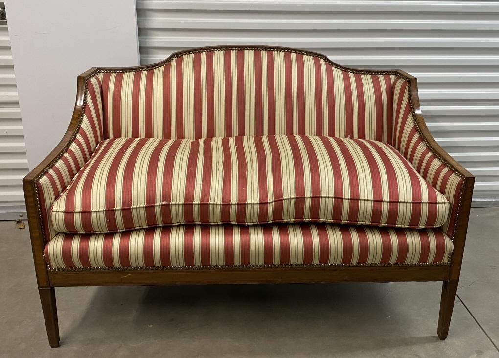 Sheraton Style Striped Upholstered Settee (1 of 7)