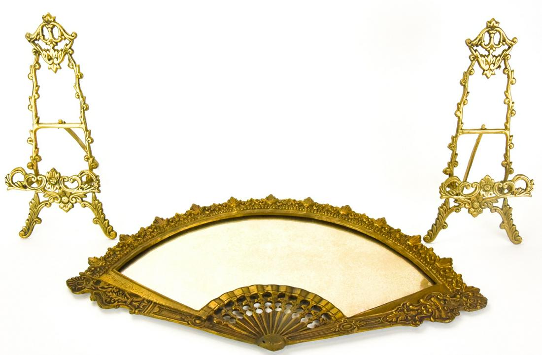 Vintage Cast Brass Mirrored Fan & 2 Picture Easels (1 of 9)