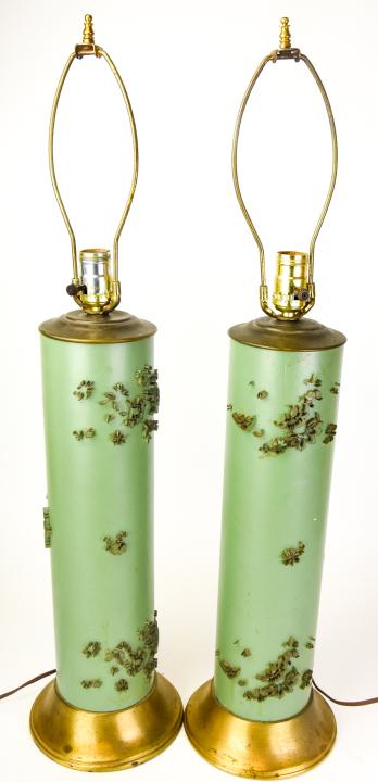 Pair Mid C. Wallpaper Print Roller Table Lamps (1 of 6)