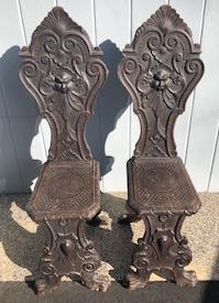 Pair Antique Heavily Carved Neo-Gothic Chairs (1 of 5)