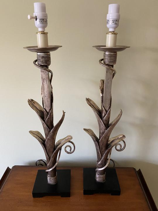 Pair Metal Plant-form Stem Table Lamps (1 of 7)