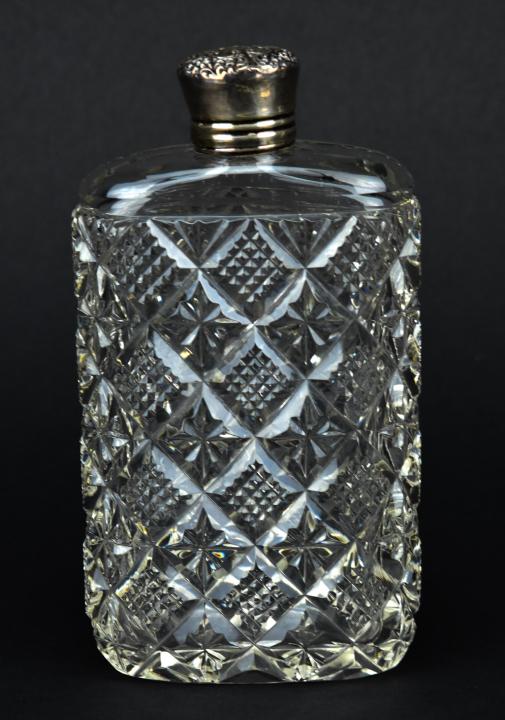 Antique 19th C Sterling Silver & Cut Crystal Flask (1 of 7)
