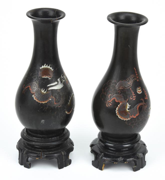 Pair of Antique Chinese Lacquer Dragon Vases (1 of 10)