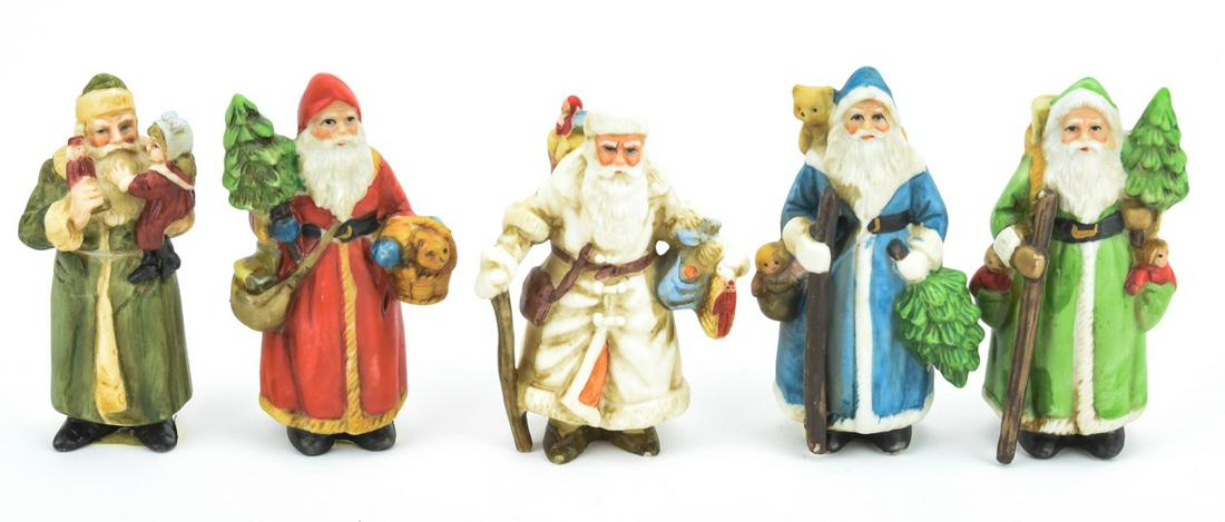 Collection of Five All Bisque Santa Claus Statues (1 of 8)