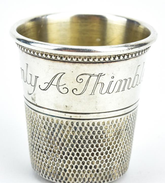 Vintage Silver Only a Thimble Full Shot Glass (1 of 8)