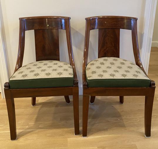 Pair Gondola Empire Style Upholstered Side Chairs (1 of 9)
