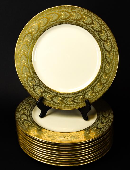 Lenox Vintage Gold Gray Feather Dinner Plates (1 of 8)