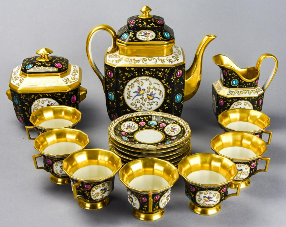 Antique Jacob Petit Black Gilt Porcelain Tea Set (1 of 9)