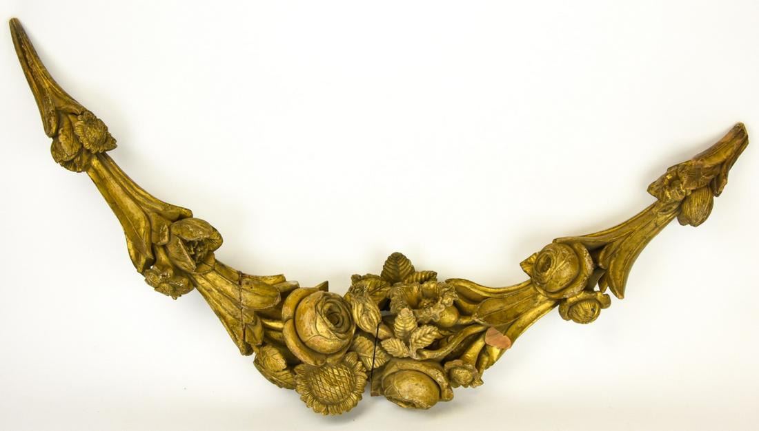 Antique Baroque Hand Carved Hanging Gilt Swag: Antique Baroque Hand Carved Hanging Gilt Swag. 16 inches x 31 inches x 6 inches