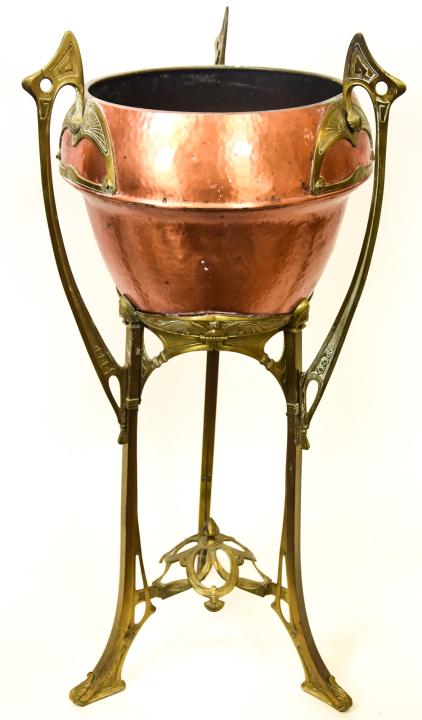 Art Nouveau Hammered Copper & Brass Plant Stand (1 of 5)
