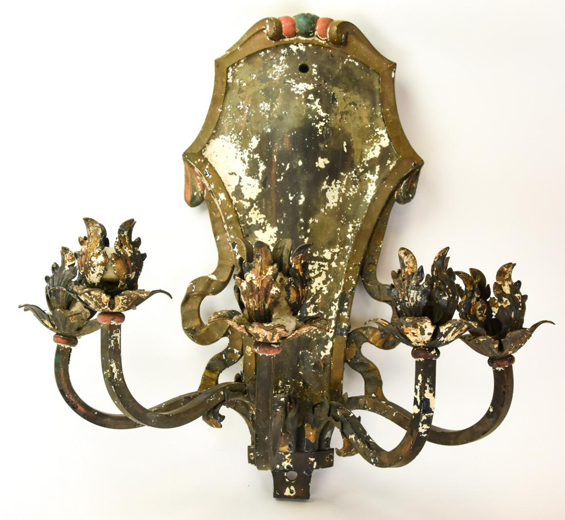 Antique Wrought Iron Shield Form Wall Sconce (1 of 10)
