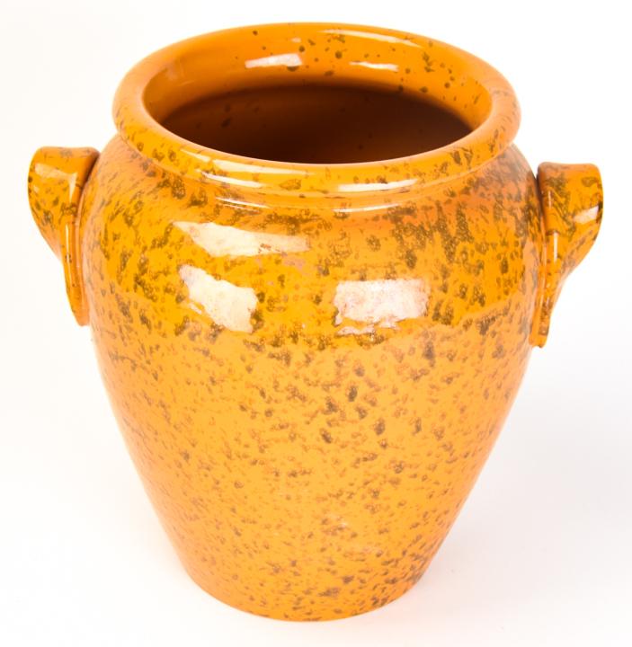 Splattered Glazed Orange Ceramic Vase w Handles (1 of 7)