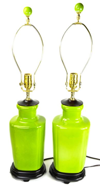 Pair Green Glazed Urn Form Table Lamps (1 of 8)