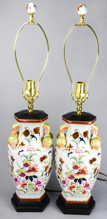 Pair Chinoiserie Porcelain Urn Form Table Lamps (1 of 8)
