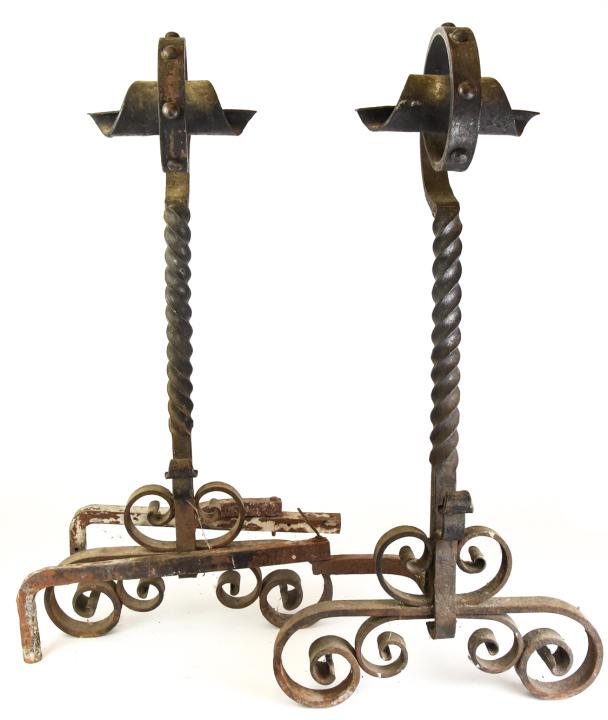 Pair Antique Wrought Iron Fireplace Andirons (1 of 7)