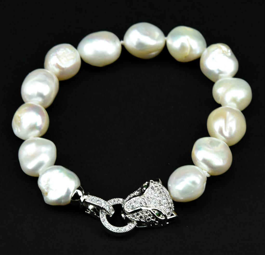 Baroque Pearl Bracelet W Pave Panther Clasp (1 of 6)