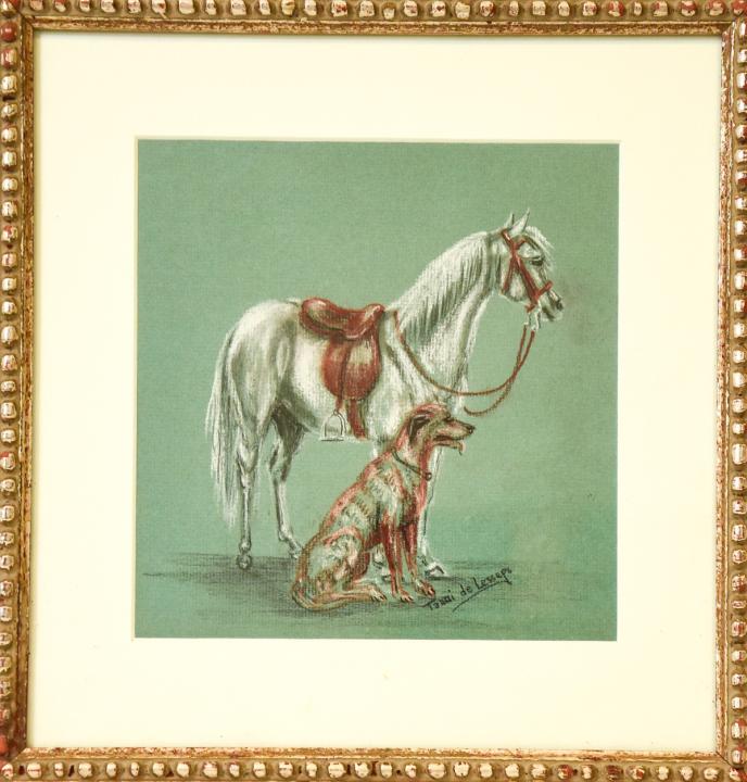 Signed Tauni de Lesseps Pastel Drawing Horse & Dog (1 of 7)
