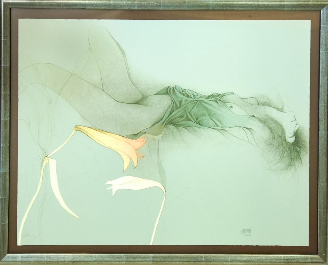 Framed Signed Numbered Lithograph Reclining Nude: Professionally Framed Signed Numbered Lithograph Contemporary Reclining Nude. Numbered 382/4000
