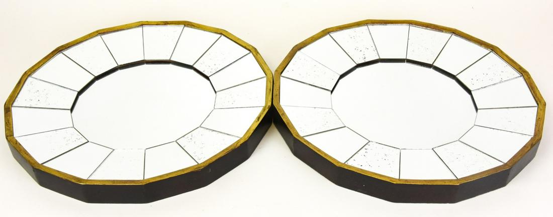 Pair Multi Panel Round Mirrors W Gilt Trim (1 of 8)