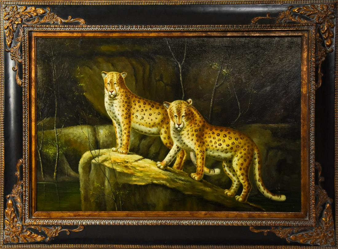 Framed Oil on Canvas C. Swanson Leopards Painting (1 of 8)