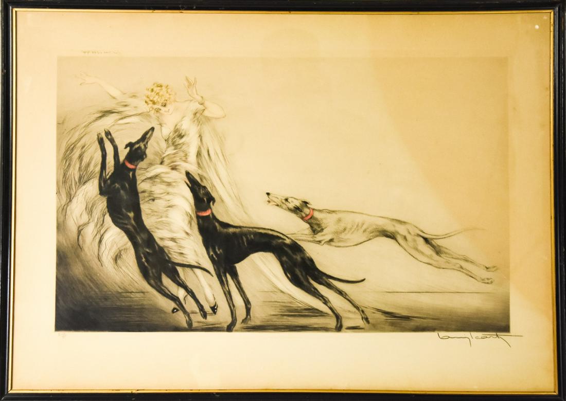 Signed Louis Icart "Coursing II" Art Deco Etching (1 of 6)
