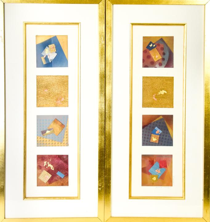 Pair Framed Contemporary Collages 'Block Party' (1 of 8)