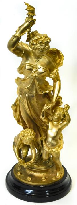 Neo Classical Gilt Bronze Statue of Aurora & Putti (1 of 9)